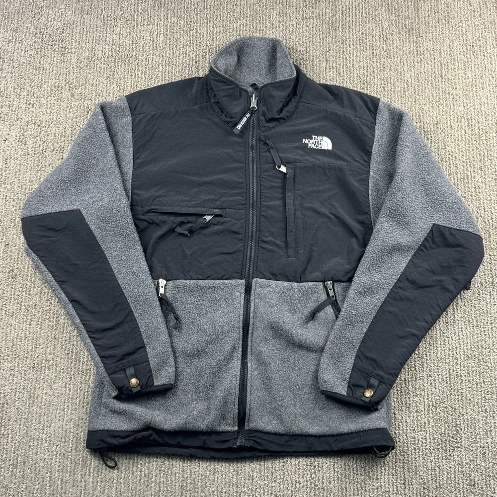 VTG The North Face Mens M Denali Jacket Full Zip Fleece Grey Black 2000s Y2K